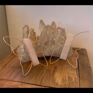 Rose quartz butterfly earrings in gold-tone.
